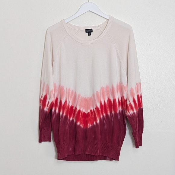 Torrid Sweater Slub Pullover Raglan Size 1 White Red Tie Dye Cotton 1X - Picture 3 of 9